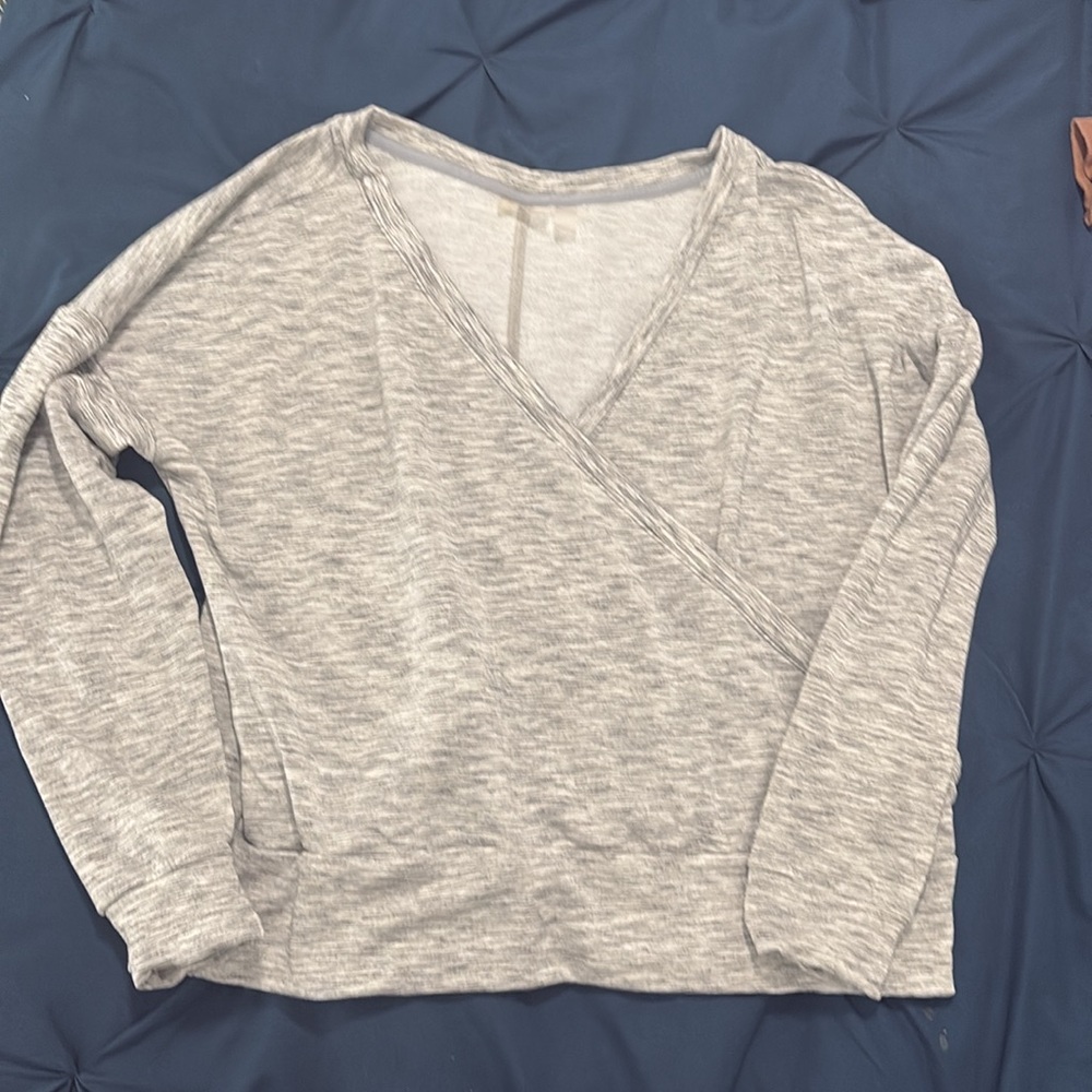 Zella open front, cross / wrap style light sweatshirt